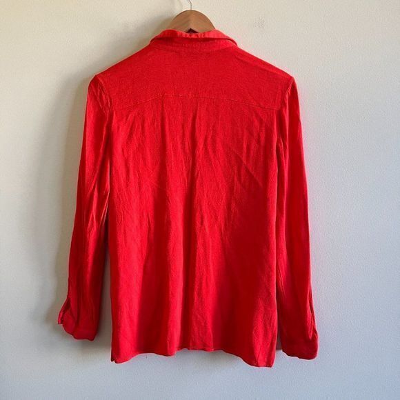 ZARA BRIGHT RED GOLD BUTTON SHIRT POCKET FRONT VISCOSE SILKY SIDE SLIT T… - Picture 8 of 8